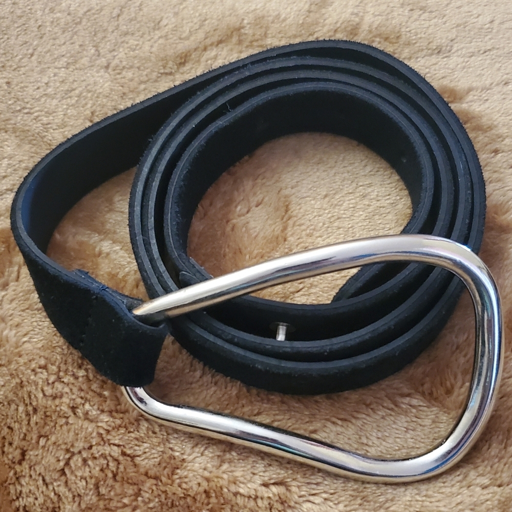 Black Suede Rodeo Boho Genuine Leather Belt Medium Made In Italy - Picture 12 of 13